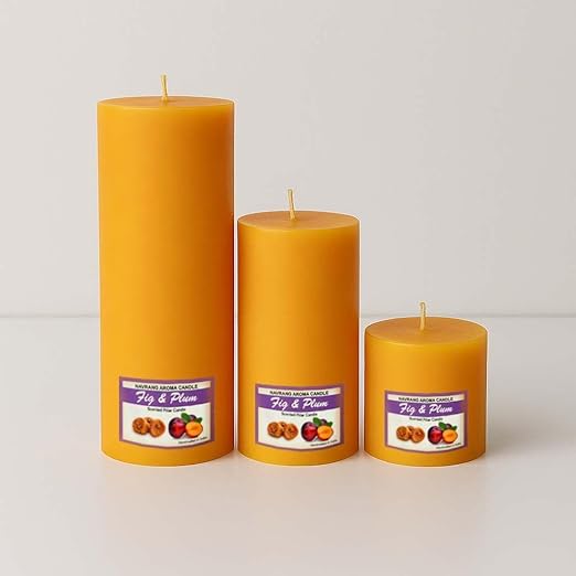 Set of 3 Scented Pillar Candles | Fig & Plum Round Soy Wax Candles | 2x2, 2x4, 2x6 Inches Candle || The Remedial Store