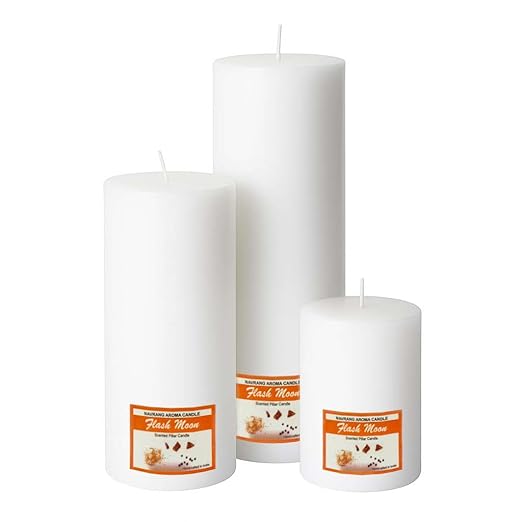 Set of 3 Scented Pillar Candles | Flash Moon Round Soy Wax Candles | 2x2, 2x4, 2x6 Inches Candle || The Remedial Store