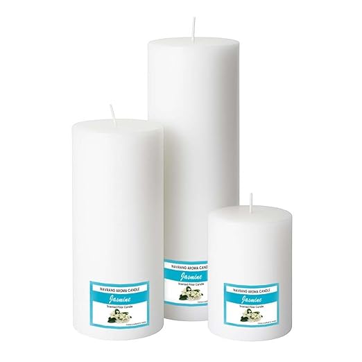 Set of 3 Scented Pillar Candles | Jasmine Round Soy Wax Candles | 2x2, 2x4, 2x6 Inches Candle || The Remedial Store