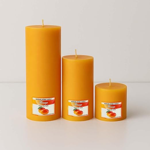 Set of 3 Scented Pillar Candles | Mango Round Soy Wax Candles | 2x2, 2x4, 2x6 Inches Candle || The Remedial Store