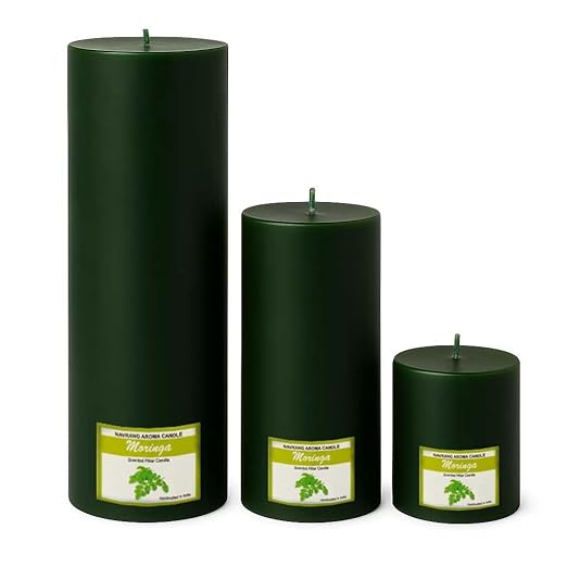 Set of 3 Scented Pillar Candles | Moringa Round Soy Wax Candles | 2x2, 2x4, 2x6 Inches Candle || The Remedial Store