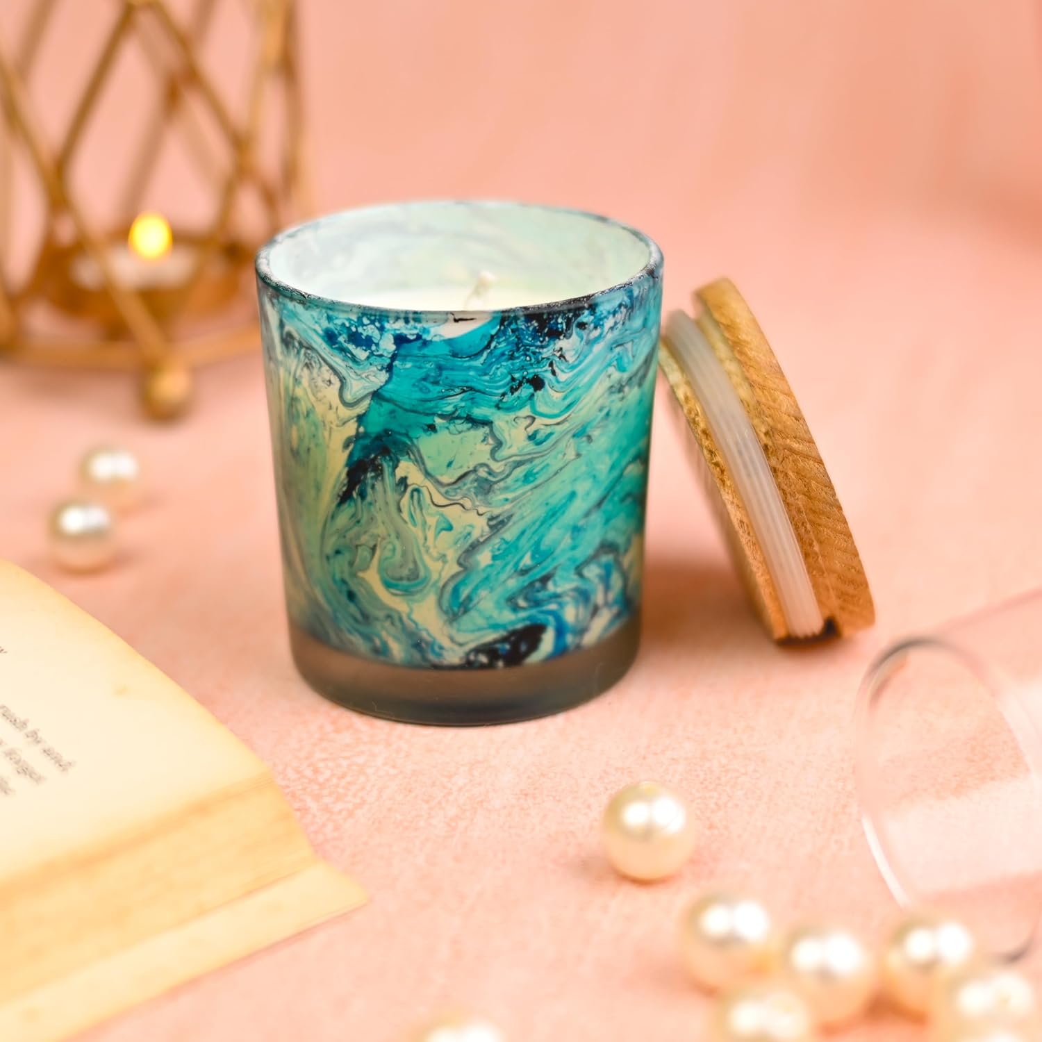 Blue Marble Glitter Scented Candles Gift Set for Home Decor – Small Glass Jar Candles for Relaxation, Aromatherapy & Gifting – Fragrance Candles for Room & Living Space || THE REMEDIAL STORE