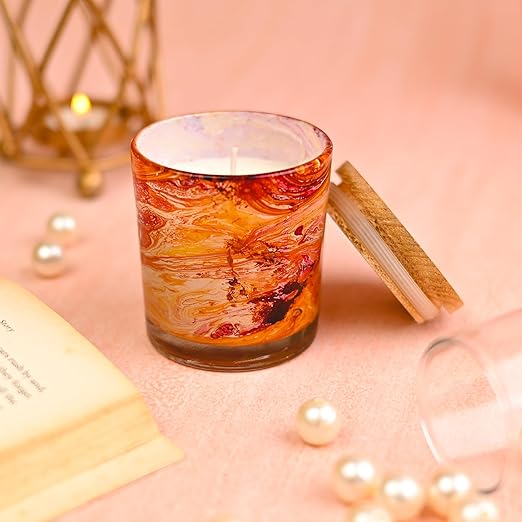 Red Marble Glitter Scented Candles Gift Set for Home Decor – Small Glass Jar Candles for Relaxation, Aromatherapy & Gifting – Fragrance Candles for Room & Living Space || THE REMEDIAL STORE
