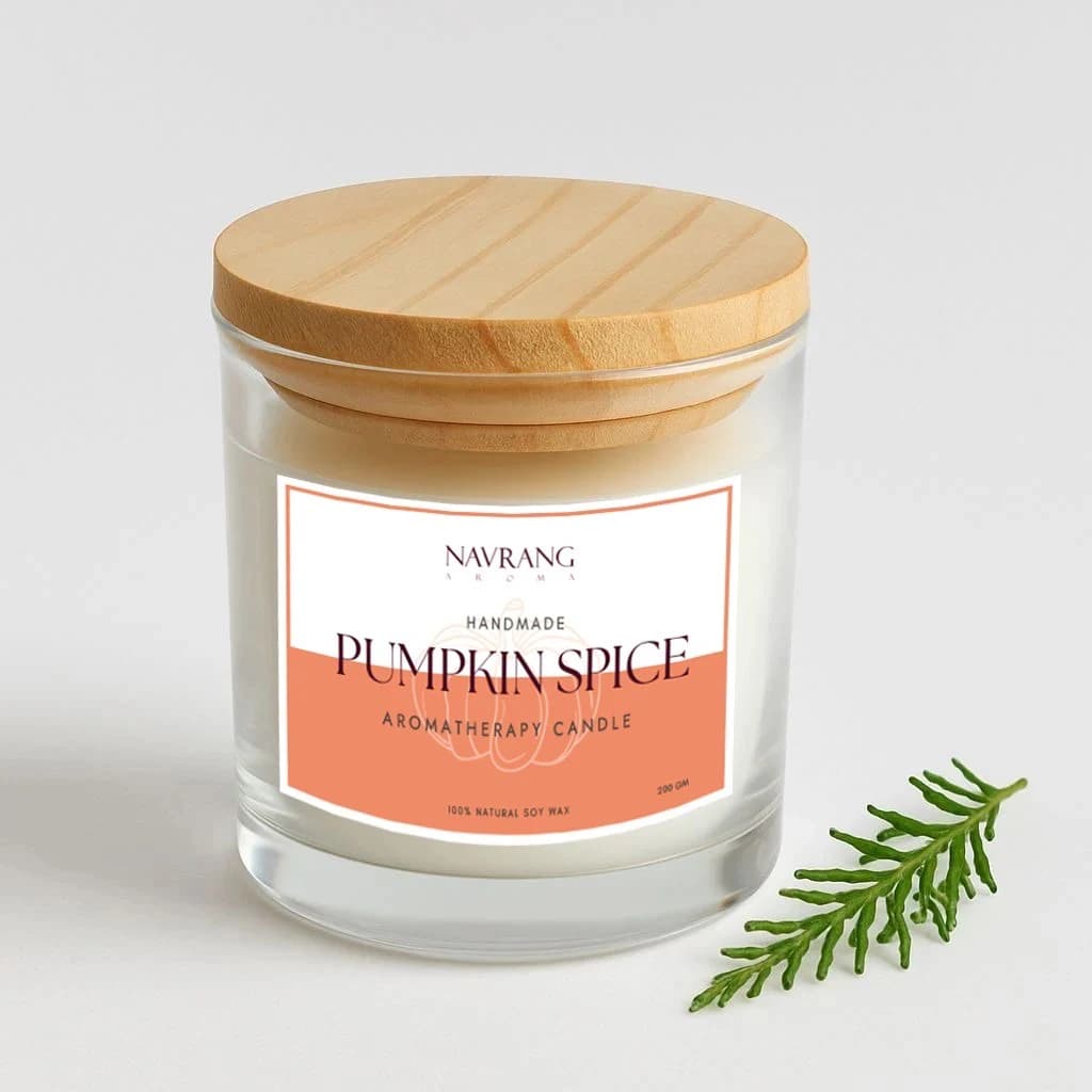 Pumpkin Spice Plain Glass Jar Candle with Lid – 200g Handmade Aromatherapy Candle  | Navrang Aroma Candles