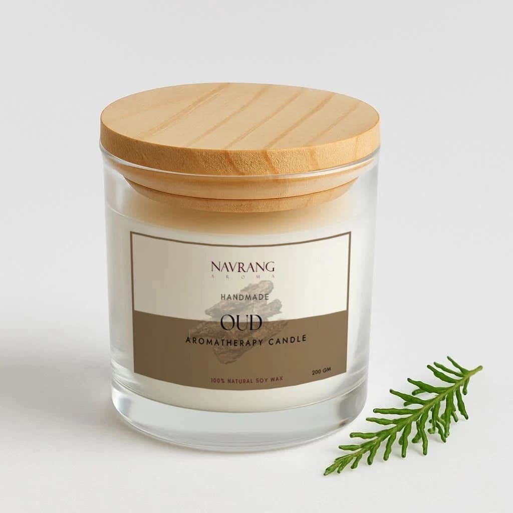 Oud Plain Glass Jar Candle with Lid – 200g Handmade Aromatherapy Candle  | Navrang Aroma Candles