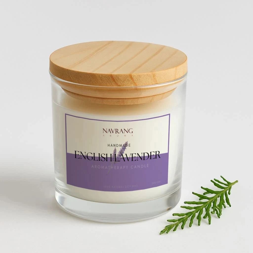 English Lavender Plain Glass Jar Candle with Lid – 200g Handmade Aromatherapy Candle  | Navrang Aroma Candles