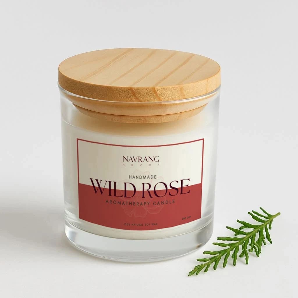 Wild rose Plain Glass Jar Candle with Lid – 200g Handmade Aromatherapy Candle  | Navrang Aroma Candles