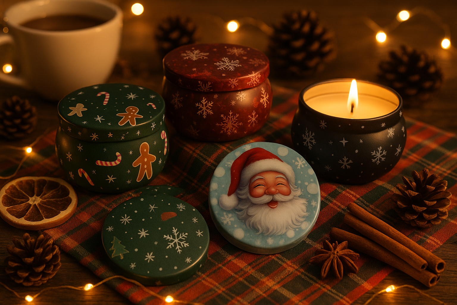 Christmas-Themed Moroccan Candle Tin Jars – Set of 4 | Holiday Decorative Containers by The Remedial Store (100)