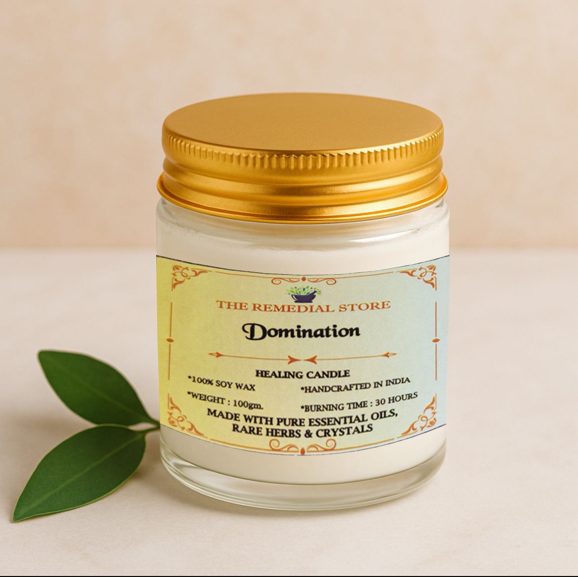 Domination Healing Candle – 100% Soy Wax, 100g – Made with Essential Oils, Herbs & Crystals – 30-Hour Burn || The Remedial Store